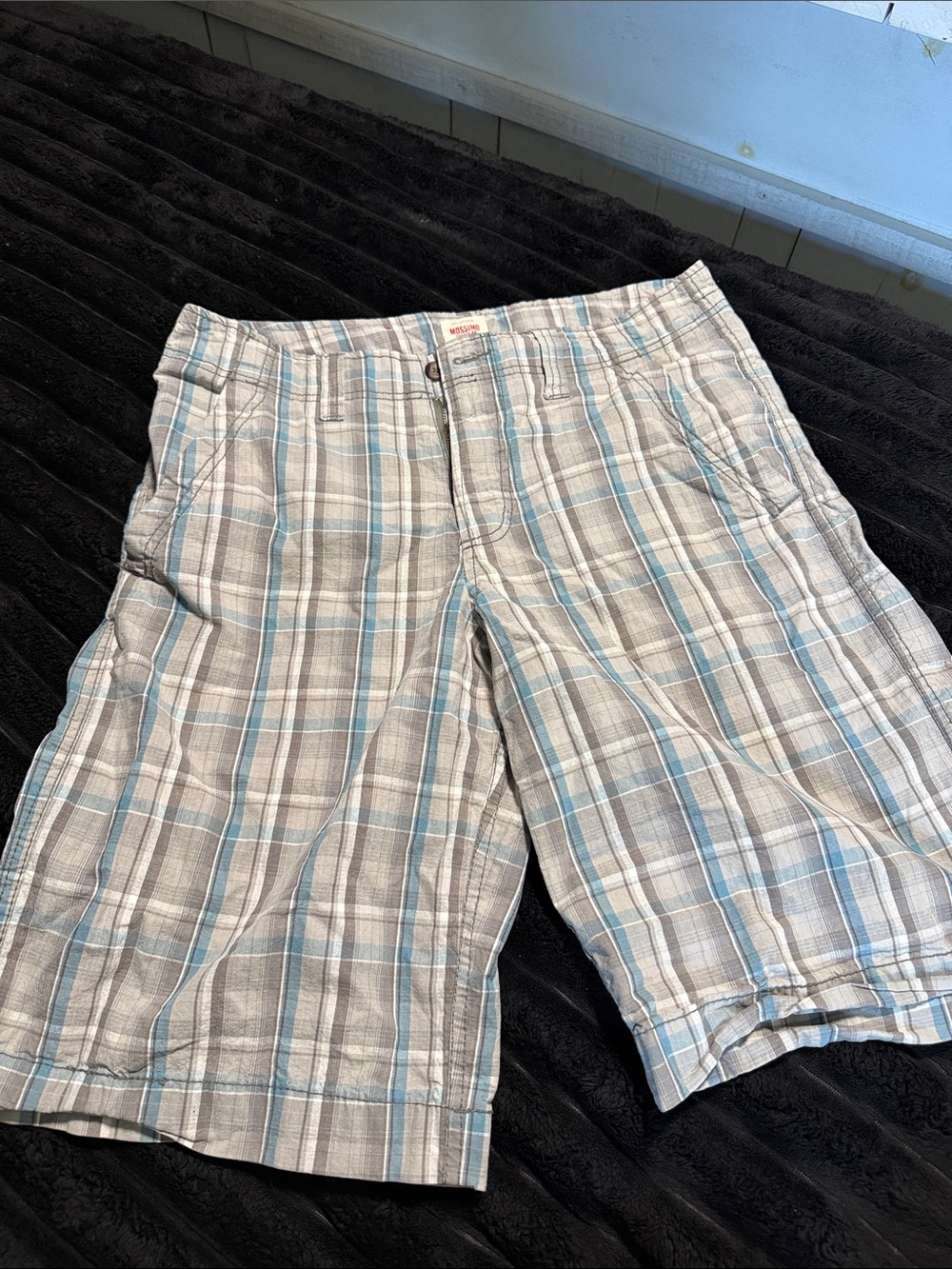 Men's Plaid Cotton Shorts in Light Gray and Blue